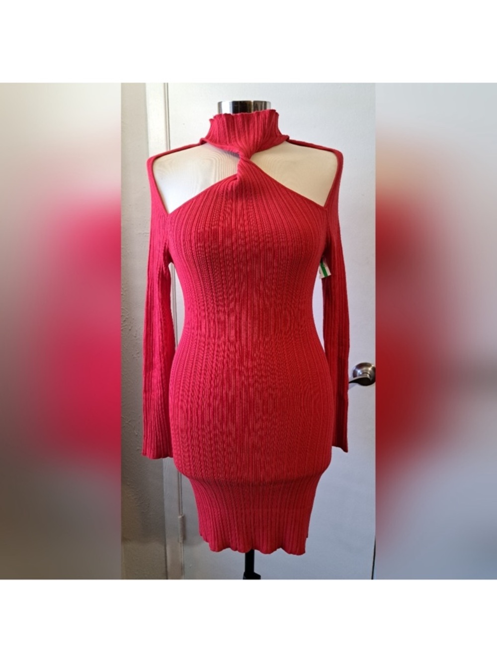 ASOS Red Ribbed Cutout Mini Dress - Picture 6 of 10